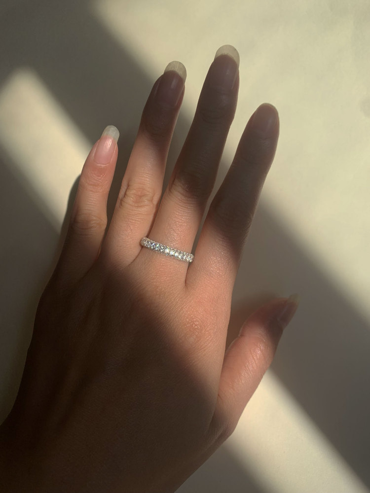 Cubic Zirconia Sterling Silver Wedding Band CZ Simulated Diamond Stackable Ring Full Eternity Stacking Band Anniversary Gift
