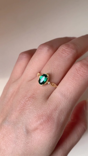 Emerald Ring Gold Dainty May Birthstone Rings Dainty Vintage Marquise Green Gemstone Sterling Silver Promise Wedding Anniversary Jewelry