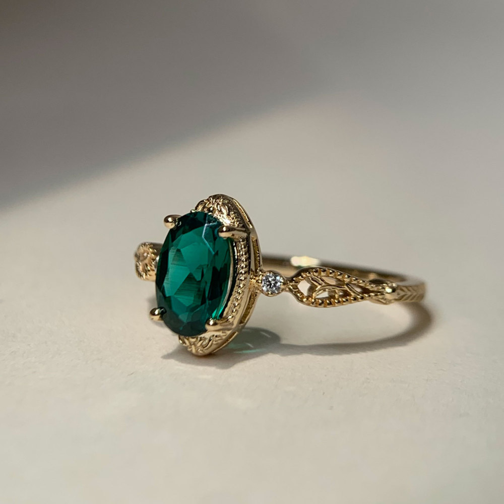 Emerald Ring Gold Dainty May Birthstone Rings Dainty Vintage Marquise Green Gemstone Sterling Silver Promise Wedding Anniversary Jewelry