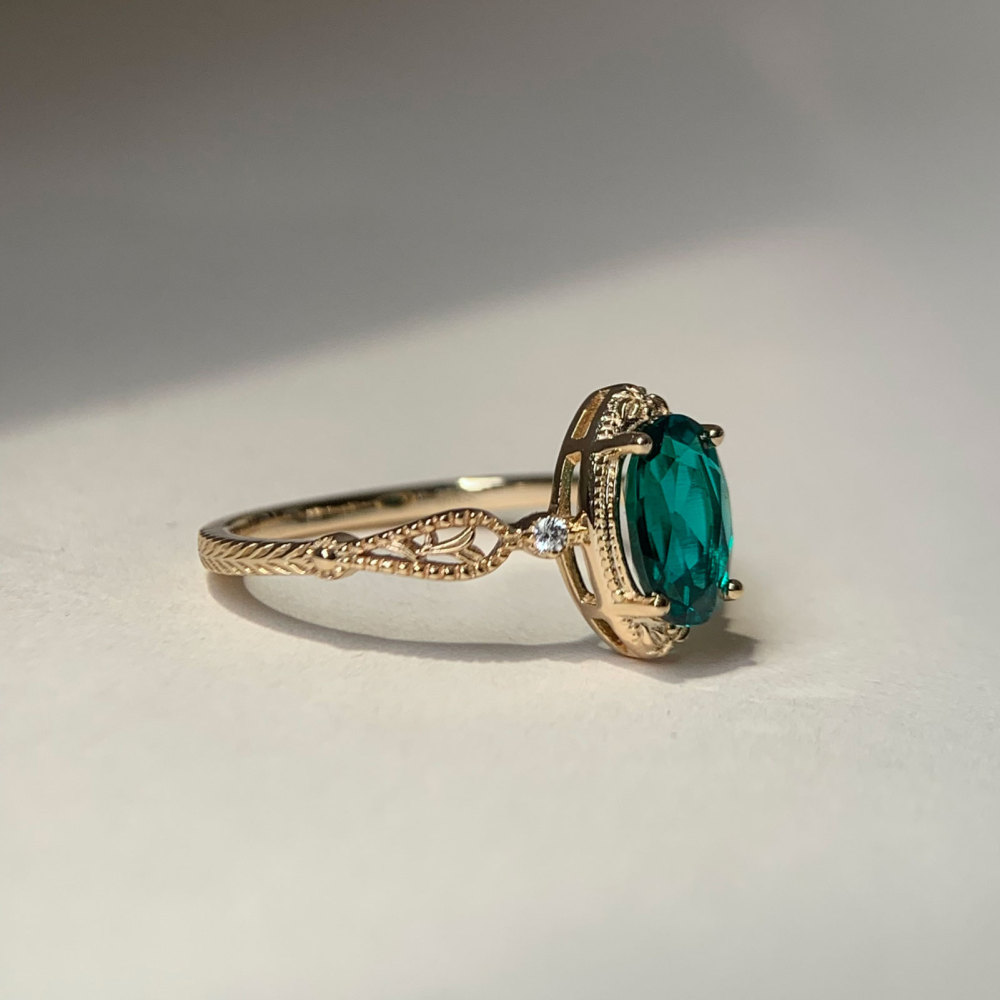 Emerald Ring Gold Dainty May Birthstone Rings Dainty Vintage Marquise Green Gemstone Sterling Silver Promise Wedding Anniversary Jewelry