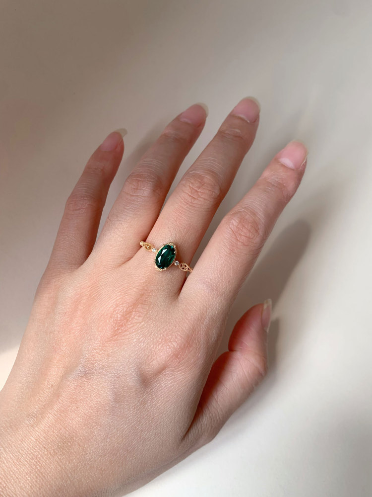 Emerald Ring Gold Dainty May Birthstone Rings Dainty Vintage Marquise Green Gemstone Sterling Silver Promise Wedding Anniversary Jewelry