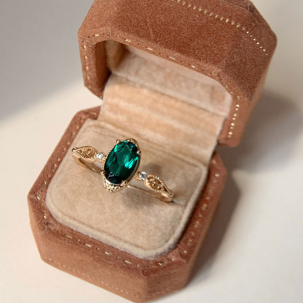 Emerald Ring Gold Dainty May Birthstone Rings Dainty Vintage Marquise Green Gemstone Sterling Silver Promise Wedding Anniversary Jewelry