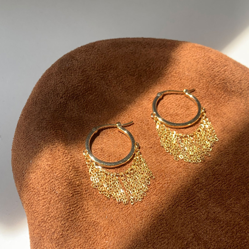 925 Sterling Silver Tassel Chain Drop Dangle Small Hoop Earrings Gold Plated Waterfall Chandelier Earrings for Women