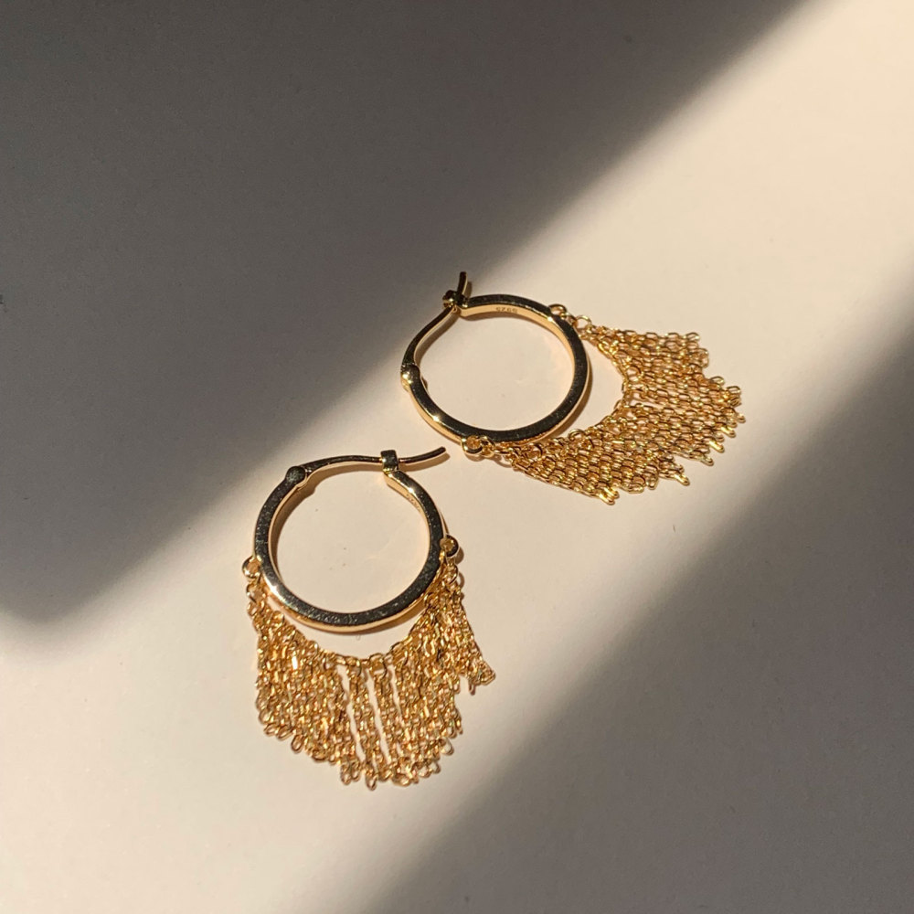 925 Sterling Silver Tassel Chain Drop Dangle Small Hoop Earrings Gold Plated Waterfall Chandelier Earrings for Women
