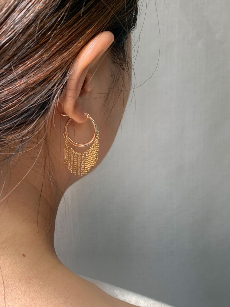 925 Sterling Silver Tassel Chain Drop Dangle Small Hoop Earrings Gold Plated Waterfall Chandelier Earrings for Women