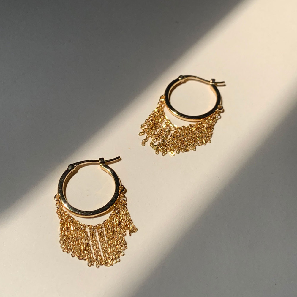 925 Sterling Silver Tassel Chain Drop Dangle Small Hoop Earrings Gold Plated Waterfall Chandelier Earrings for Women