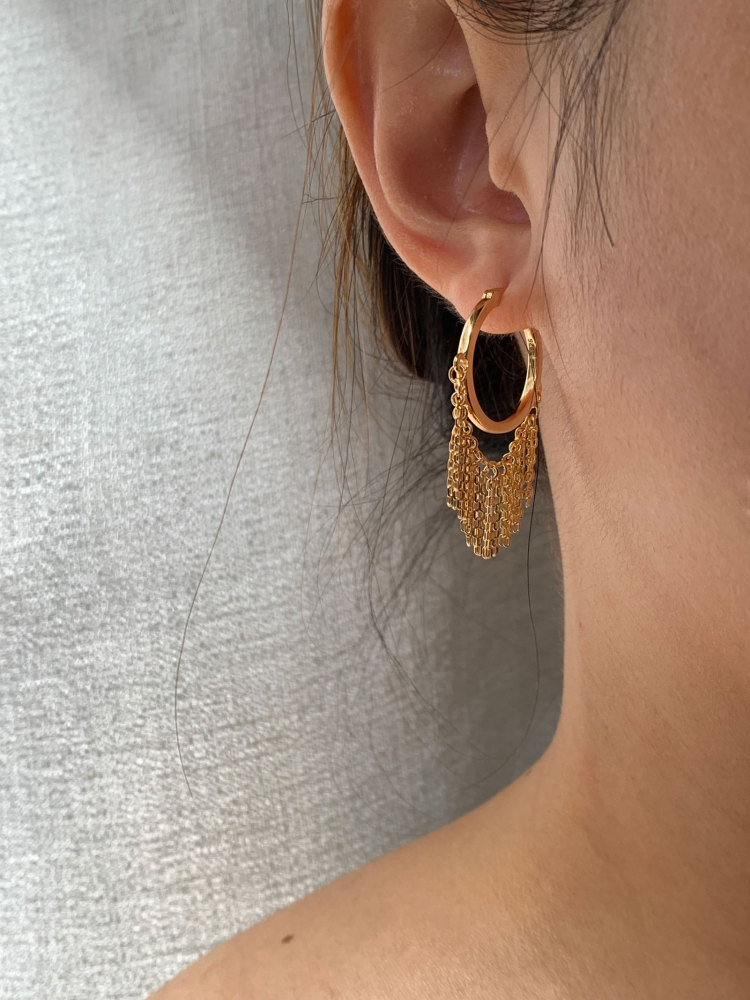925 Sterling Silver Tassel Chain Drop Dangle Small Hoop Earrings Gold Plated Waterfall Chandelier Earrings for Women