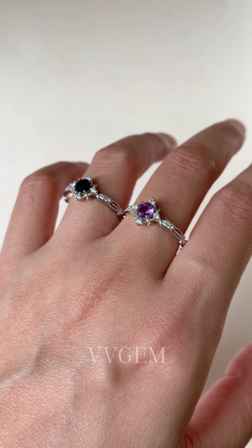 Amethyst Promise Ring Sterling Silver Blue Sandstone Wedding Rings Vintage CZ Halo Ring for Women February Birthstone Anniversary Jewelry 10k 14k 18k Solid Gold Christmas Gift