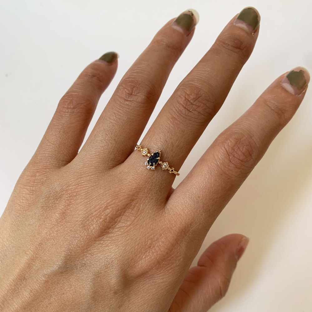 Vintage Blue Sandstone Ring Gold Plated Pear Cut Promise Engagement Wedding Rings Unique Dainty Galaxy Gemstone Jewelry