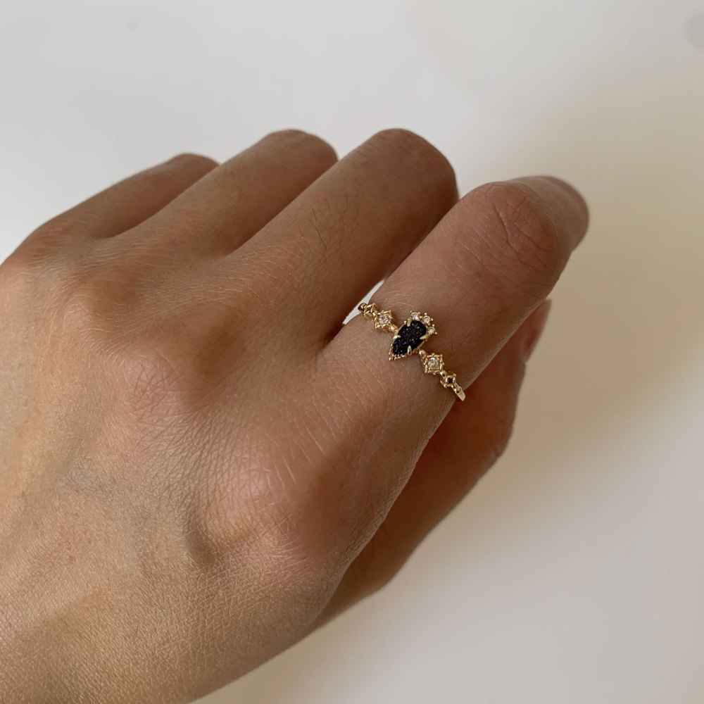 Vintage Blue Sandstone Ring Gold Plated Pear Cut Promise Engagement Wedding Rings Unique Dainty Galaxy Gemstone Jewelry