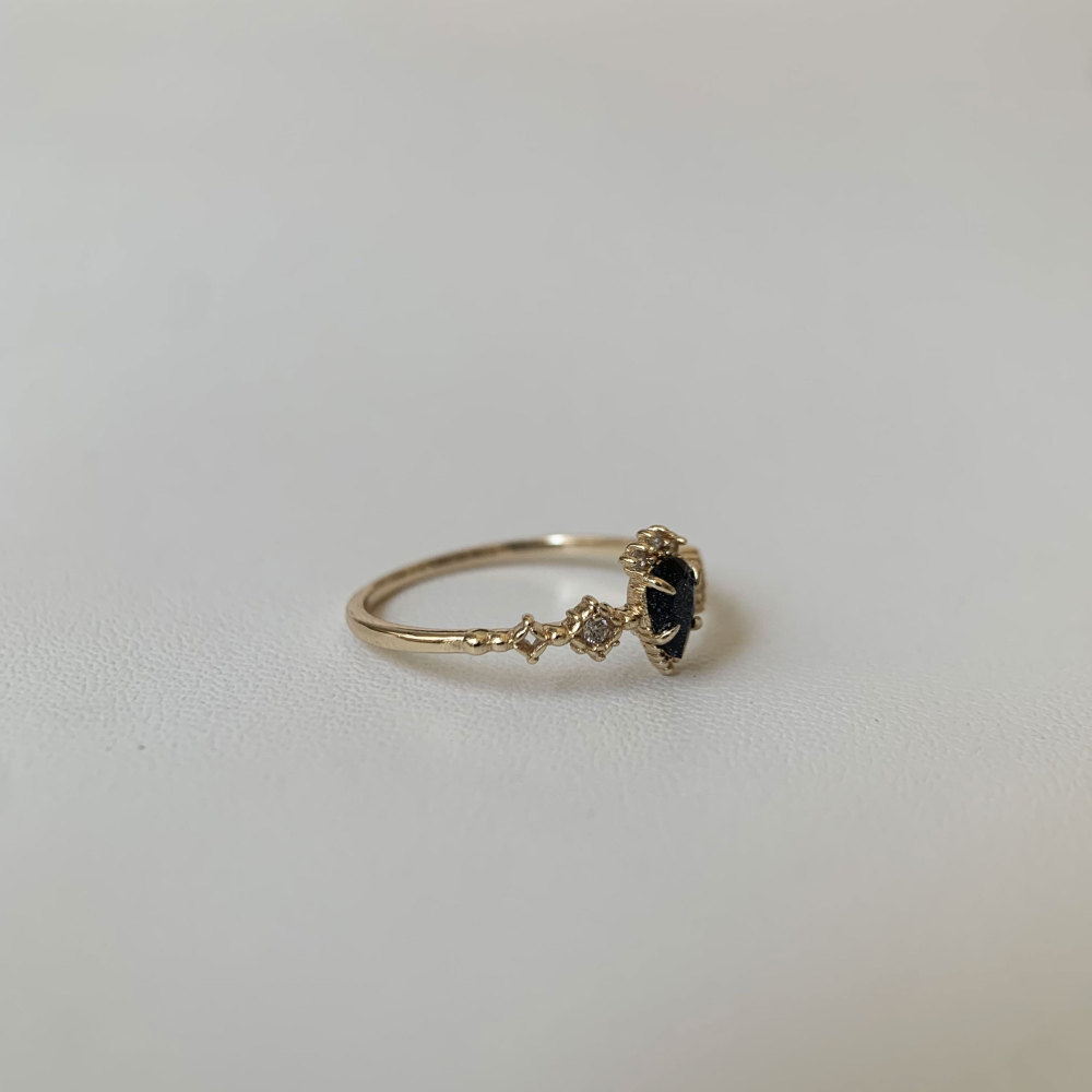 Vintage Blue Sandstone Ring Gold Plated Pear Cut Promise Engagement Wedding Rings Unique Dainty Galaxy Gemstone Jewelry