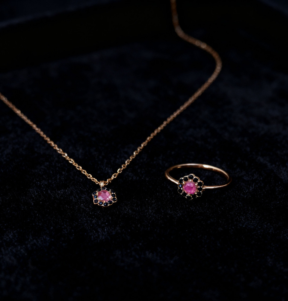 Natural Garnet Ring Gold Hexagon January February Birthstone Jewelry Set Art Deco Dainty Purple Garnet Necklace Black Onyx Halo Rings Anniversary Wedding Jewelry Gift