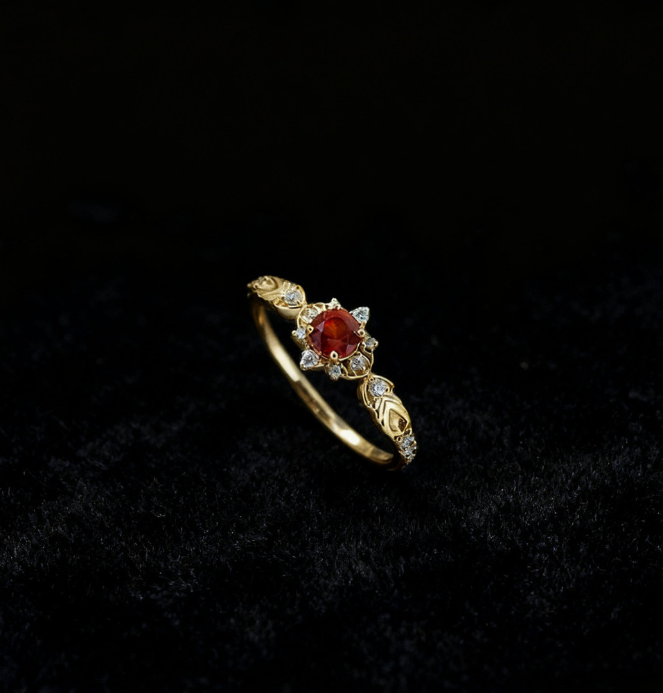 Natural Garnet Ring Gold Round January Birthstone Rings Vintage Dainty Cubic Zirconia Rings Women's Anniversary Wedding Valentine's Jewelry Gift