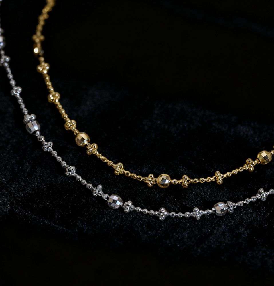 14K Gold Plated Adjustable Link Chain Necklace for Women Bead Sterling Silver Chain Necklaces
