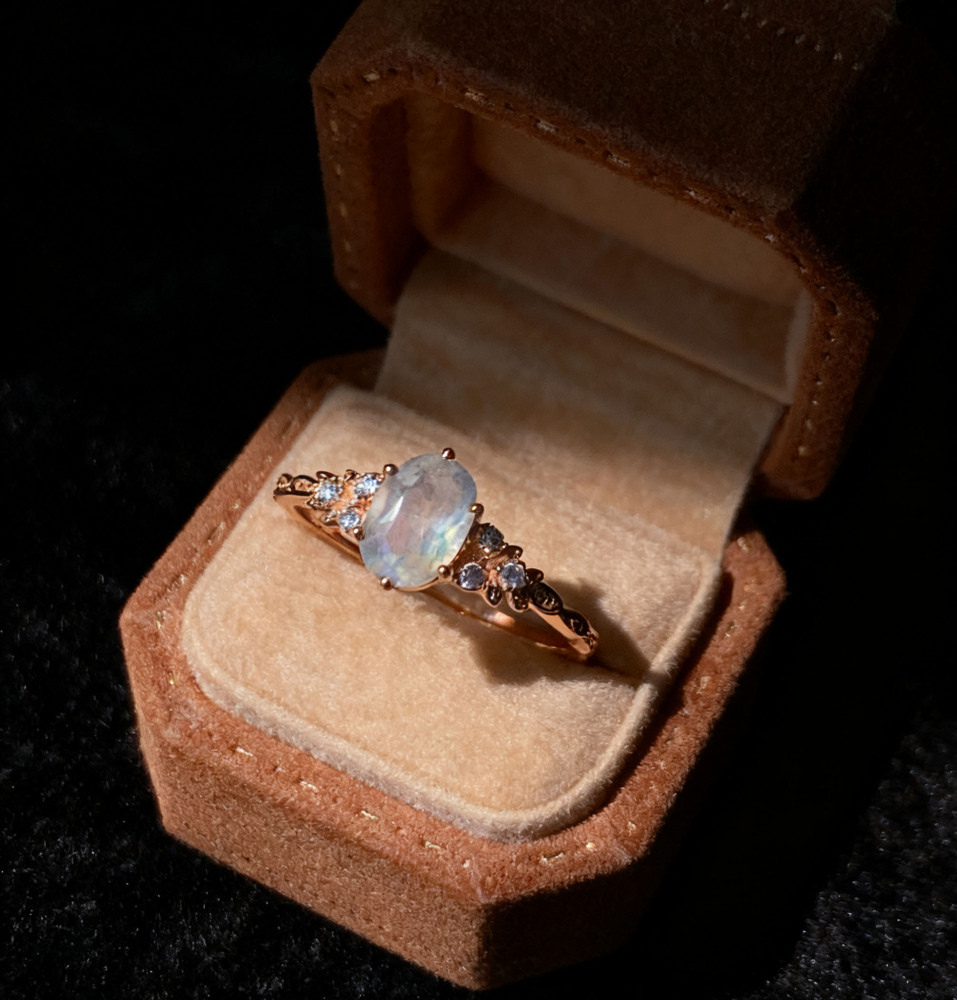 Natural Labradorite Engagement Ring 10k 14k 18k Solid Gold Vintage Unique Oval Promise Anniversary Jewelry gift for Women