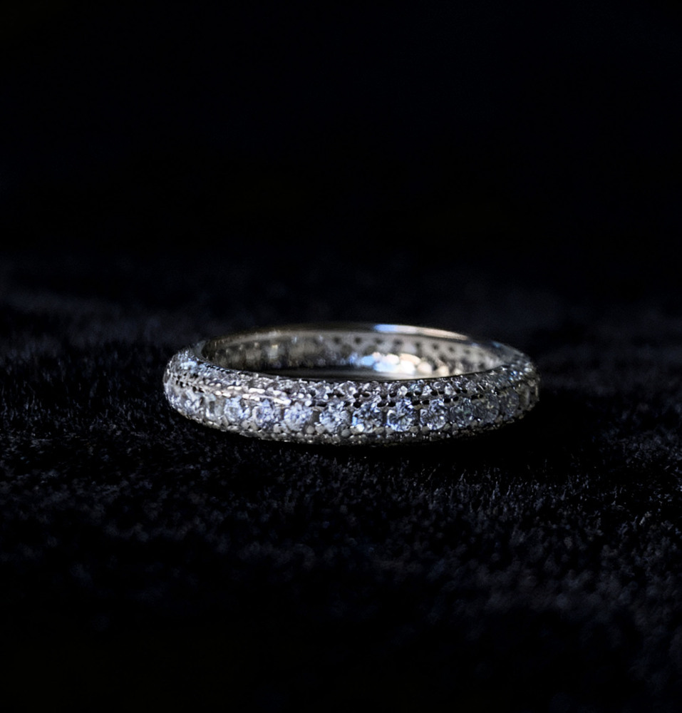 Cubic Zirconia Sterling Silver Wedding Band CZ Simulated Diamond Stackable Ring Full Eternity Stacking Band Anniversary Gift
