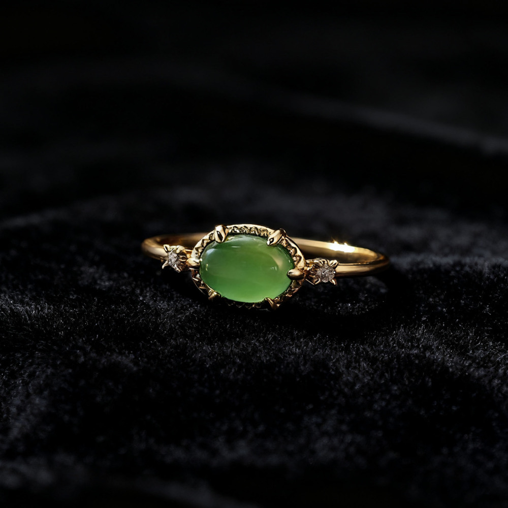 Dainty Chrysoprase Ring Vintage Oval Gold Plated Green Agate Three Stone Onyx Wedding Anniversary Simple Ring Gift for women