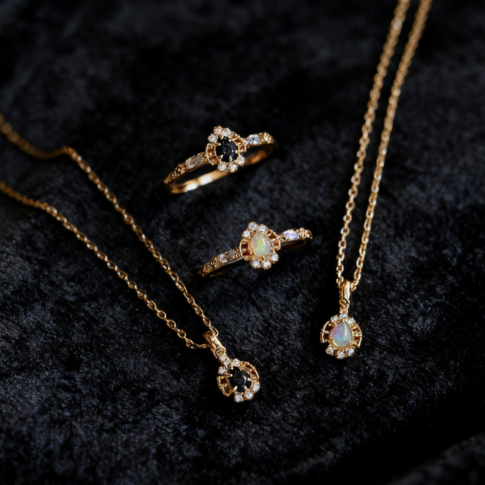 Dainty Opal Necklace Gold Plated 925 Sterling Silver Chain Necklaces for Women October Birthstone Jewelry Teardrop Blue Sandstone Ring Necklace Jewelry Set Christmas Gift