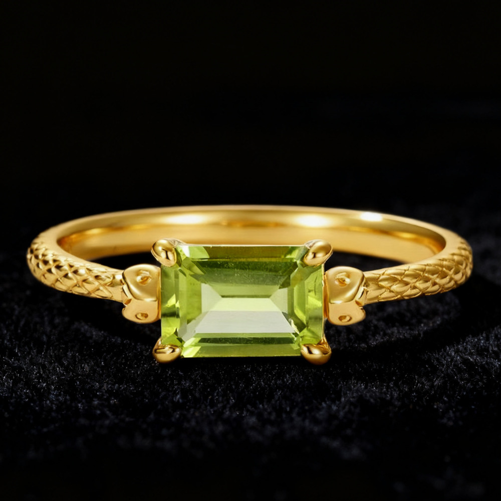 Peridot Promise Ring Gold Emerald Cut Green Olivine August Birthstone Rings Dainty Solitaire Wedding Anniversary Ring