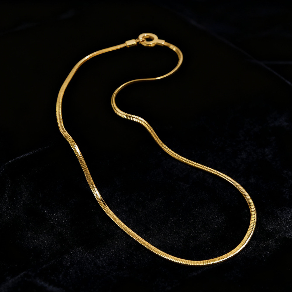 Italian Solid 925 Sterling Silver, Gold Plated Chain Necklaces, Snake Herringbone Necklace for Women, Circle Pendant