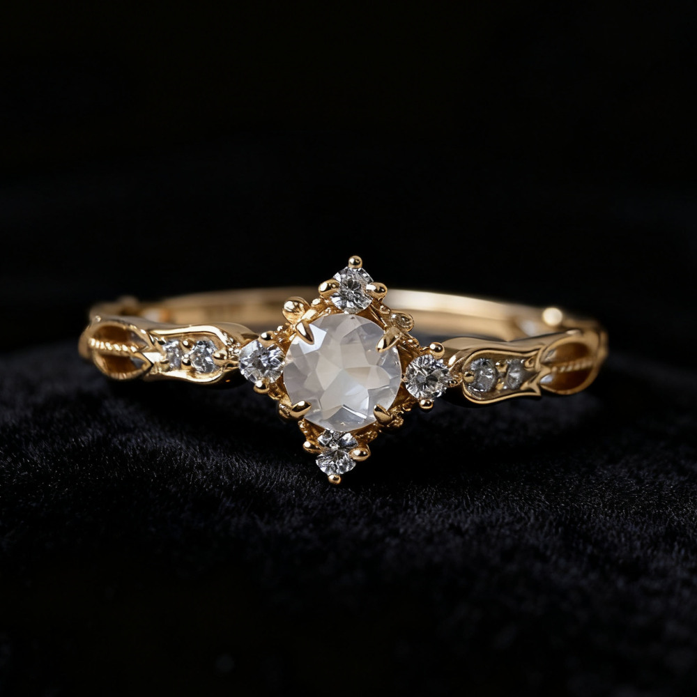 Natural Rose Quartz Ring Gold Dainty Round Pink Crystal Engagement Rings Cubic Zirconia Halo Wedding Anniversary Valentine's Day Christmas Jewelry Gift