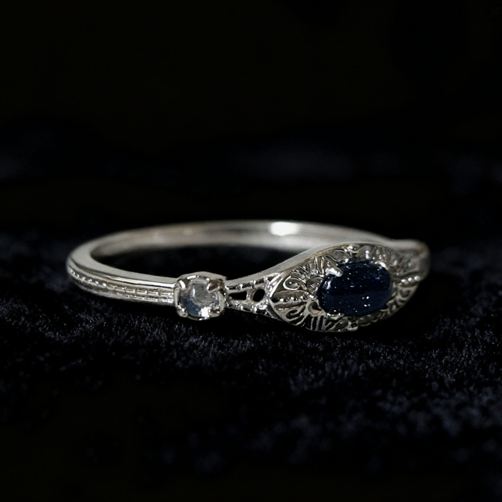 Blue Sandstone Promise Ring 925 Sterling Silver Vintage Labradorite Band Rings for Women Wedding Anniversary Jewelry 10k 14k 18k Solid Gold