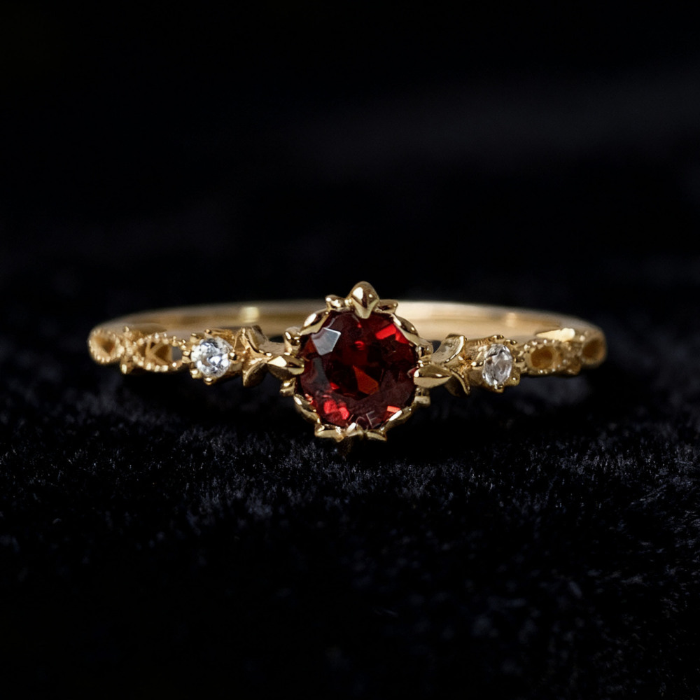Natural Garnet Promise Ring Gold Vintage Rings Unique January Birthstone Rings Bridal Wedding Anniversary Jewelry gift for Women Red Gemstone 10k 14k 18k Solid Gold Ring