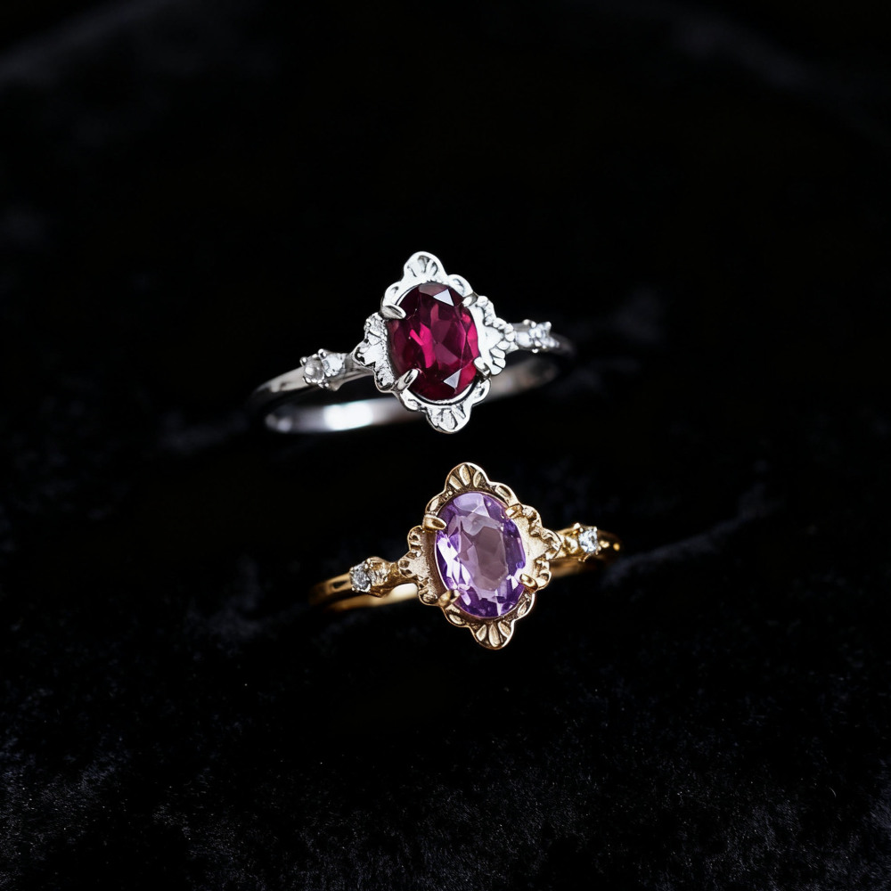 Natural Garnet Ring 925 Sterling Silver January February Birthstone Rings Gold Plated Dainty Amethyst Promise Rings Oval Anniversary Jewelry