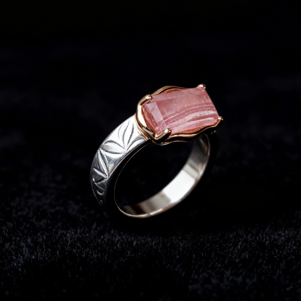 Rhodochrosite Ring 925 Sterling Silver Solitaire Chunky Rings Baguette Pink Gemstone Minimalist Promise Anniversary Jewelry