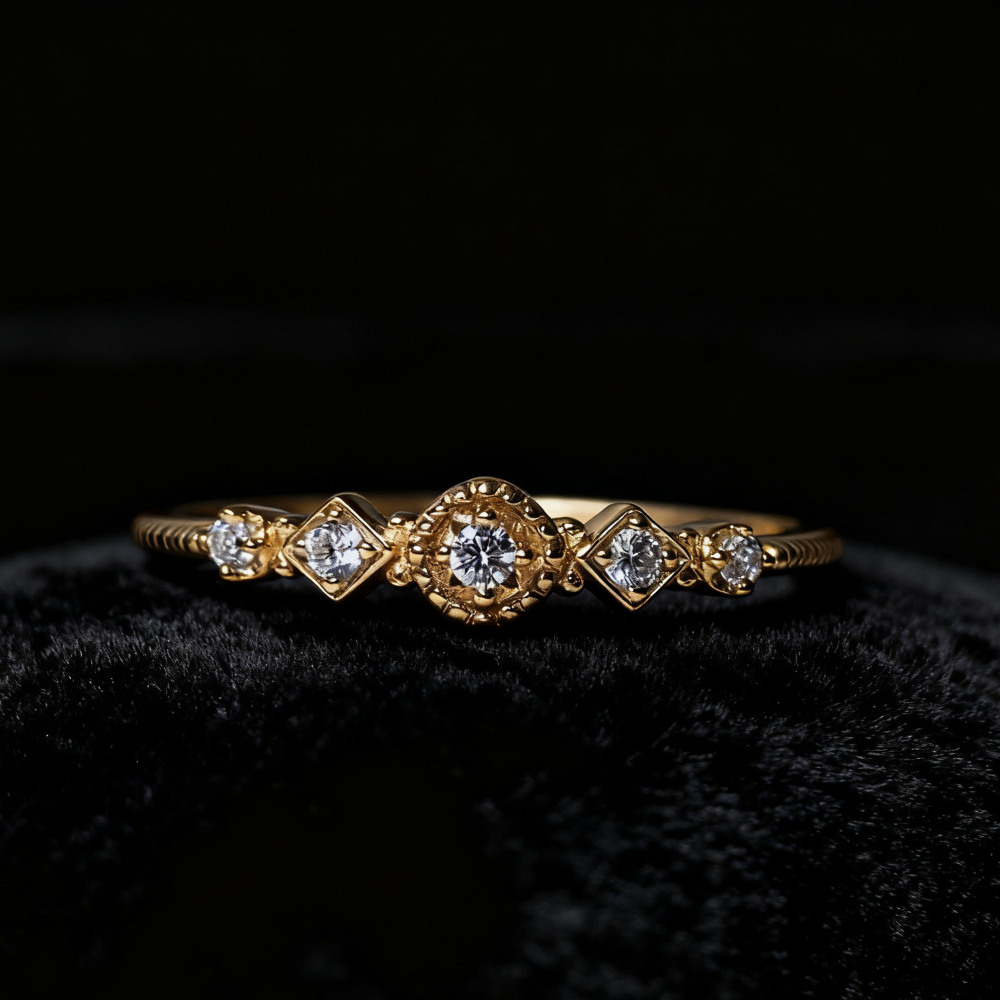 Vintage Wedding Band Gold Unique Stacking Rings Sterling Silver Stackable Ring 5 Stone CZ Ring Bands Birthday Anniversary Gift for Women