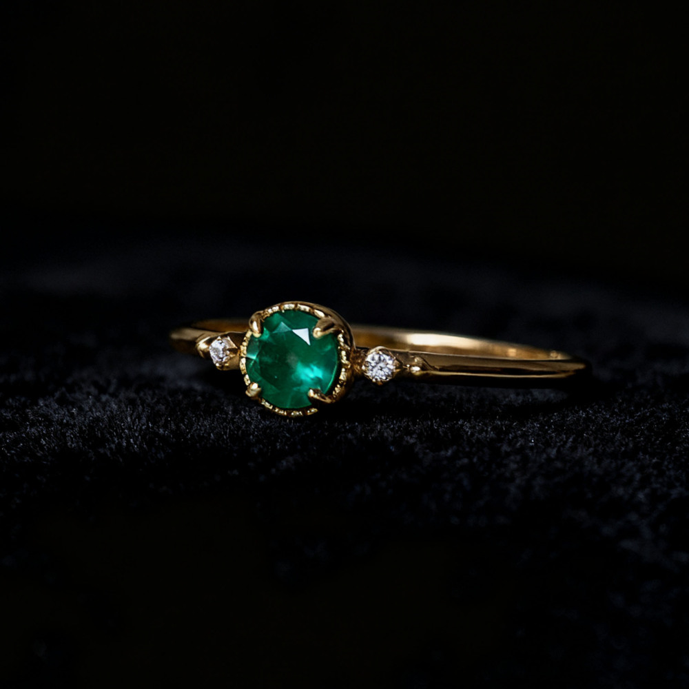 Green Onyx Promise Ring Gold Plated Three Stone Rings Art Deco Unique Green Gemstone Wedding Ring Anniversary Gift for her