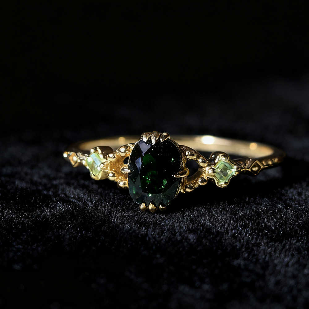 Vintage Green Sandstone Ring Cushion Cut Galaxy Sandstone Ring Gold Plated Dainty Peridot Sterling Silver Unique Art Deco Promise Ring