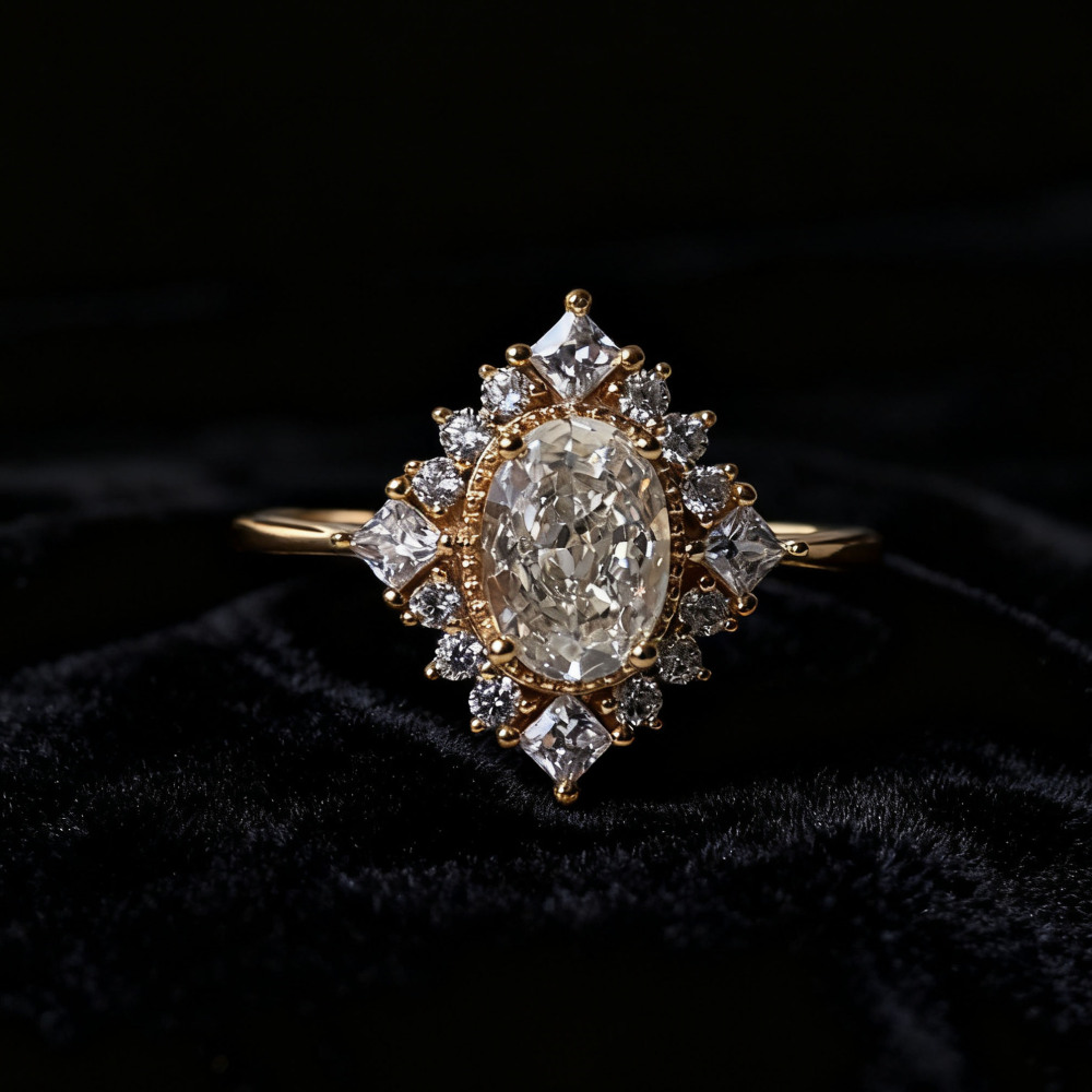 Cubic Zirconia Engagement Ring 10k 14k 18k Solid Gold Vintage Oval Promise Rings for Women CZ Halo Wedding Anniversary Jewelry