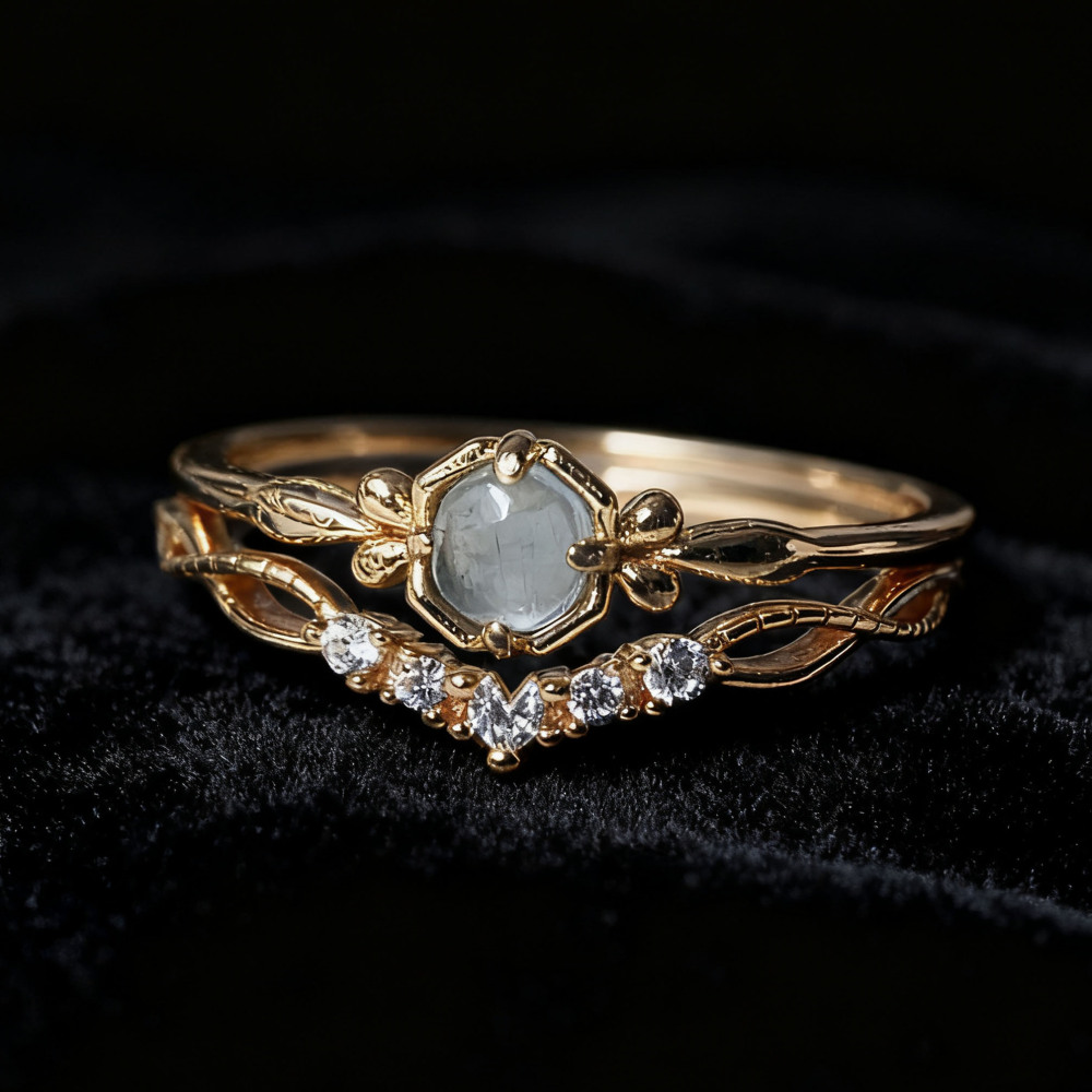Aquamarine Engagement Ring Set Dainty March Birthstone Minimalist Solitaire Rings Curved Wedding Band for Women Promise Anniversary Jewelry