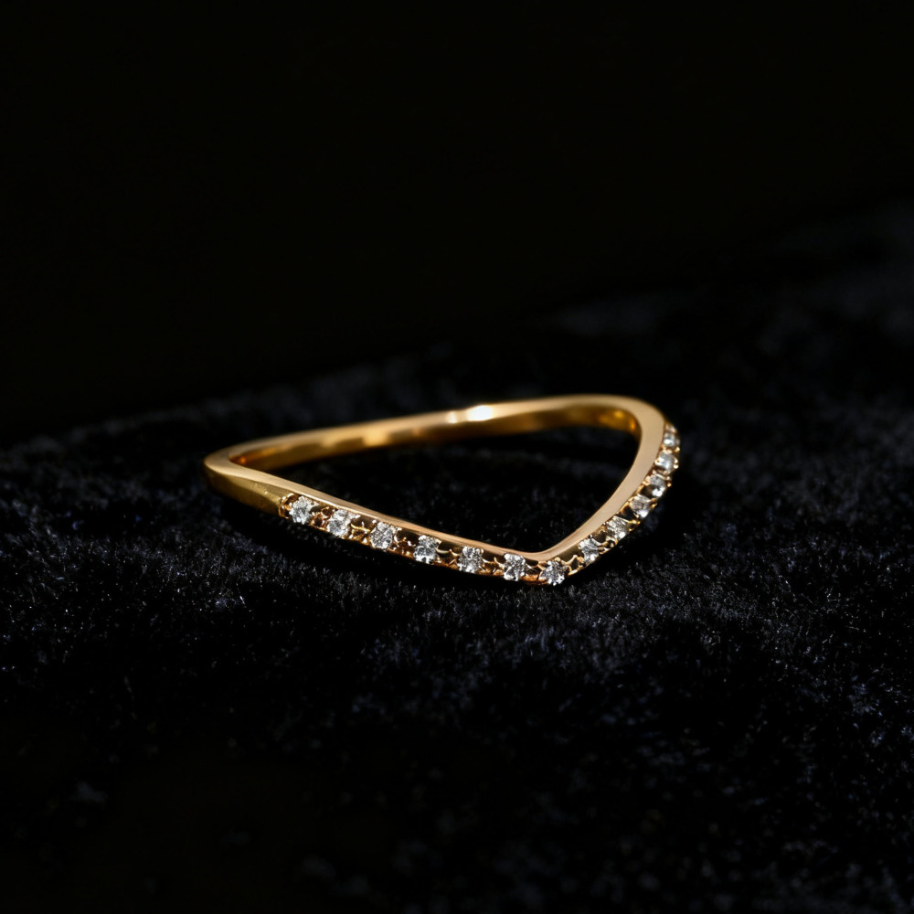 CZ Wedding Band Half Eternity Gold Dainty Thin Ring Minimalist Cubic Zirconia Wave Chevron Stackable Ring for Women