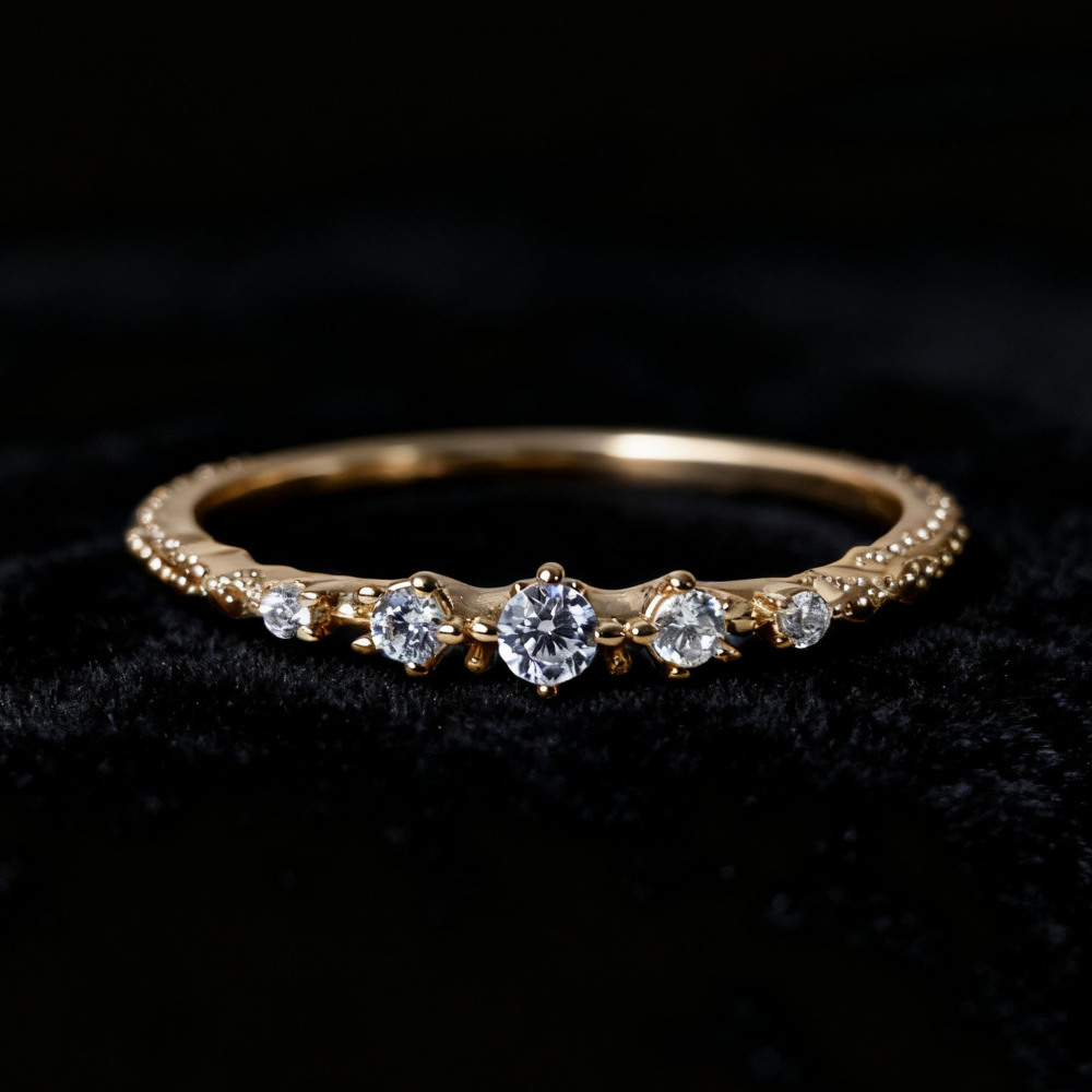 Vintage Cubic Zirconia Wedding Band Unique 5 stone Simulated Diamond Stacking Band Dainty Unique CZ Matching Band for Women
