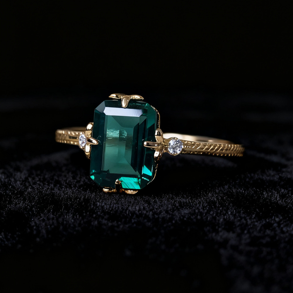 Emerald Engagement Ring Gold Dainty May Birthstone Rings Vintage Green Gemstone Sterling Silver Promise Wedding Anniversary Jewelry