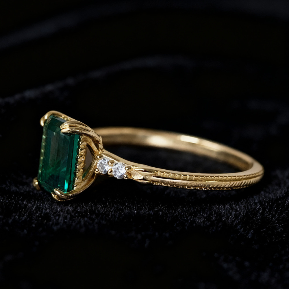Vintage Emerald Engagement Ring Gold Dainty May Birthstone Green Gemstone Unique Sterling Silver Promise Wedding Statement Jewelry Vintage Emerald Engagement Ring 10k 14k 18k Solid Gold Promise Wedding Statement Ring
