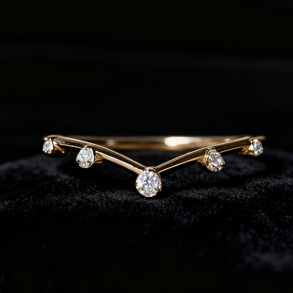Cubic Zirconia Wedding Band, Gold Stackable Ring, V Curved Stacking Band, Promise Birthday Gift for her