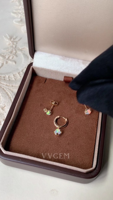 Opal Hoop Earrings Set Gold Plated Huggie Hoops Round October Birthstone Stud Earrings for Women Christmas Gift
