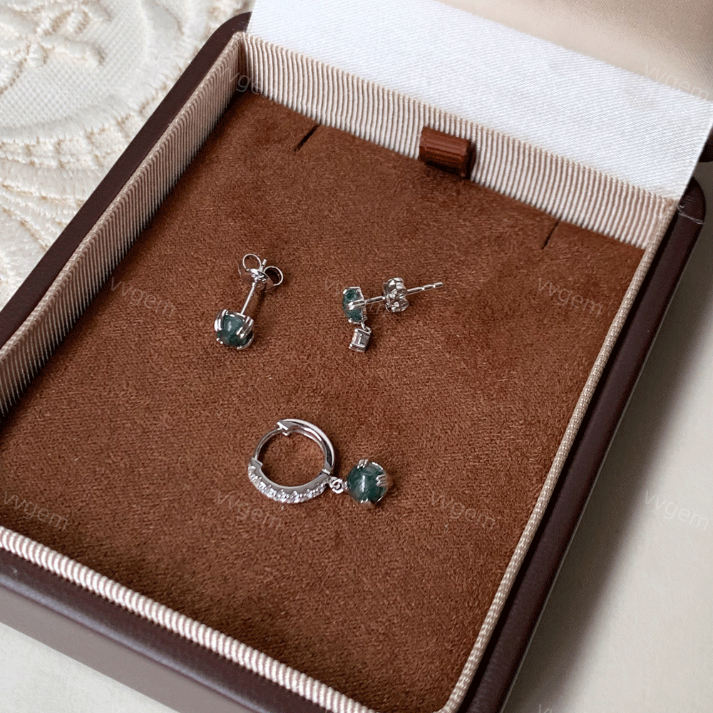 Moss Agate Hoop Earrings Set Sterling Silver Huggie Hoops Round Natural Unique Gemstone Stud Earrings for Women Christmas Gift