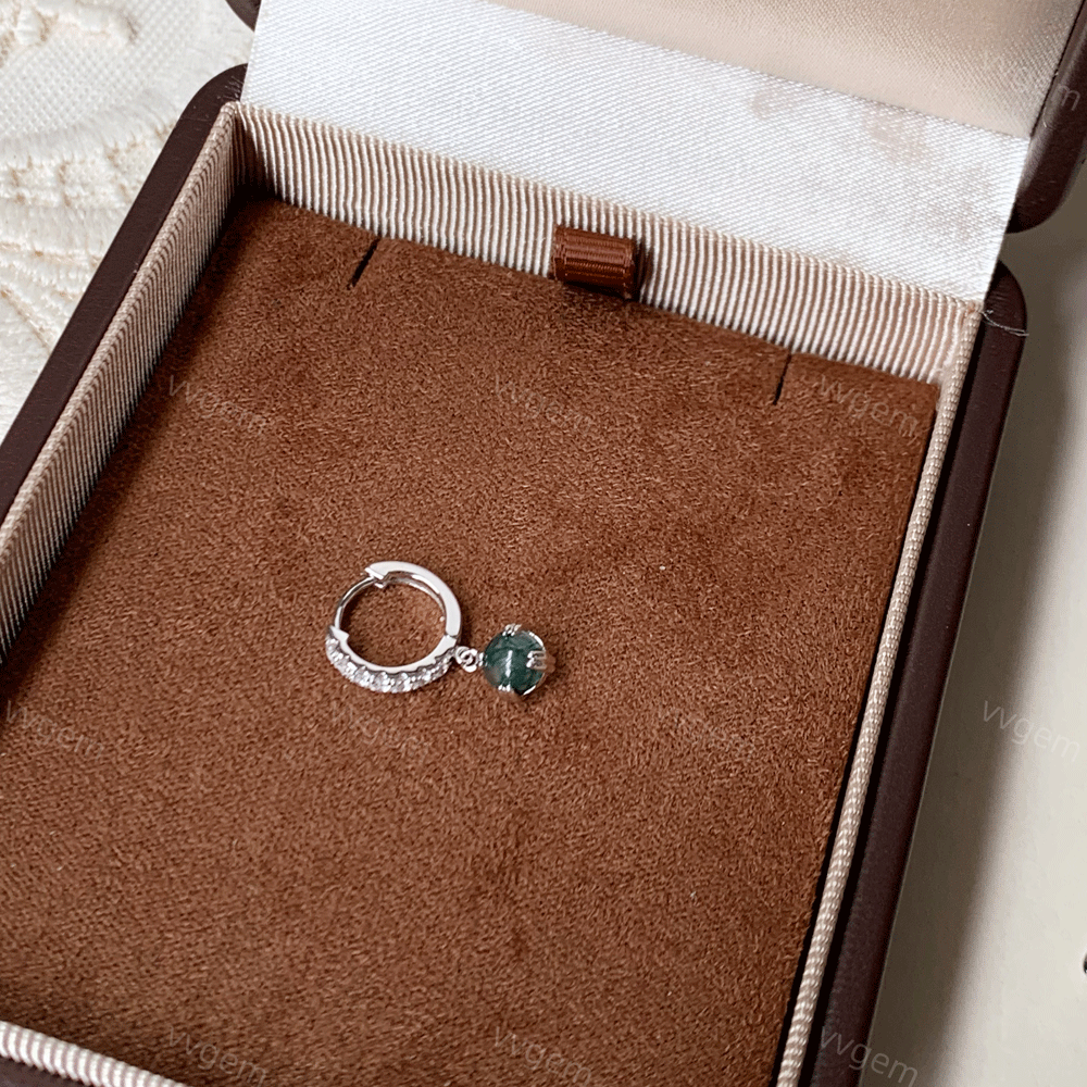 Moss Agate Hoop Earrings Set Sterling Silver Huggie Hoops Round Natural Unique Gemstone Stud Earrings for Women Christmas Gift
