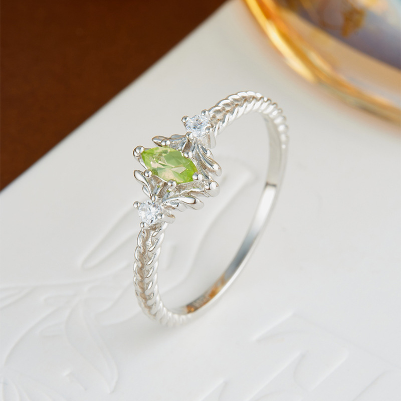 Vintage Peridot Promise Ring 925 Sterling Silver Marquise Green Olivine August Birthstone Rings Dainty Three Stone Wedding Anniversary Ring