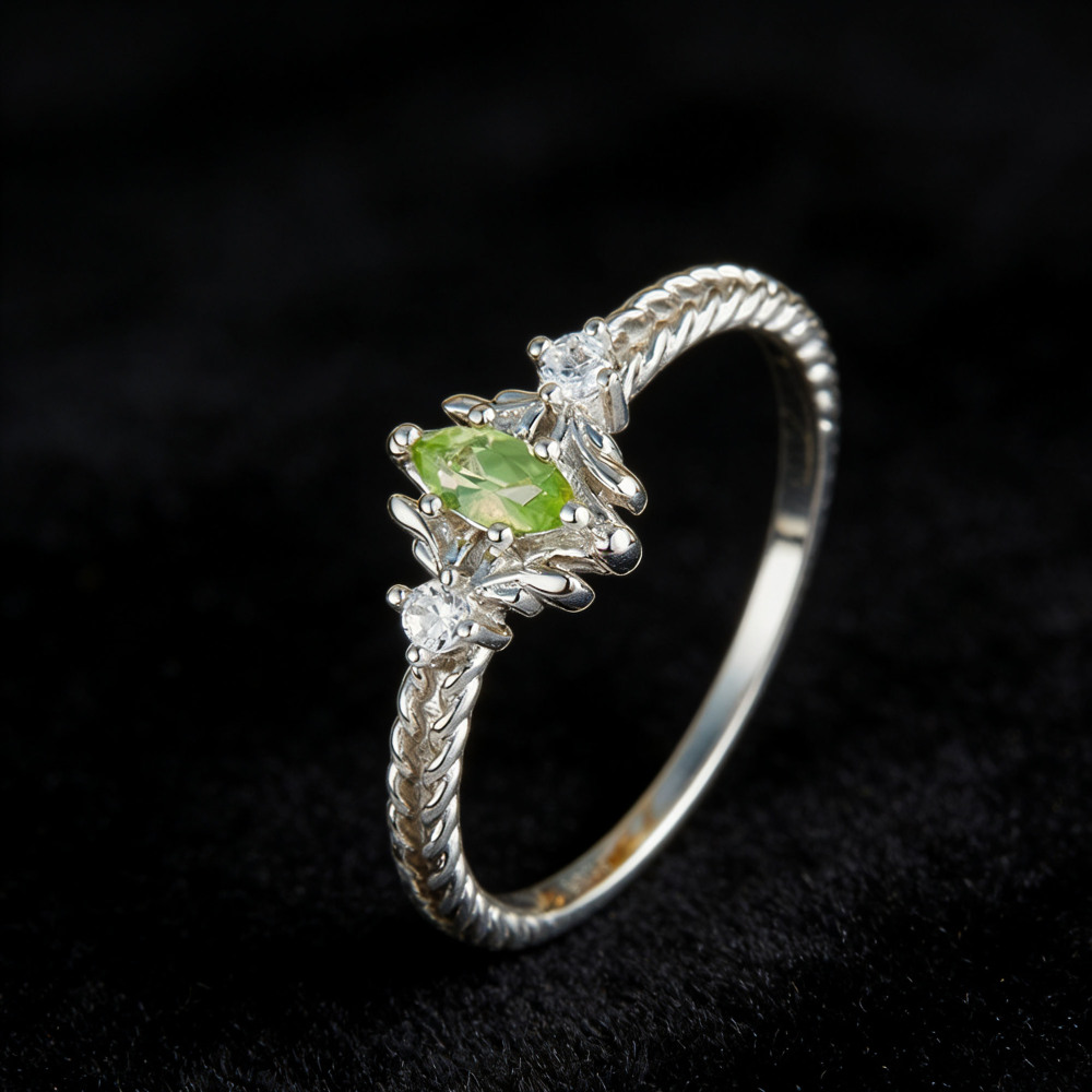 Vintage Peridot Promise Ring 925 Sterling Silver Marquise Green Olivine August Birthstone Rings Dainty Three Stone Wedding Anniversary Ring