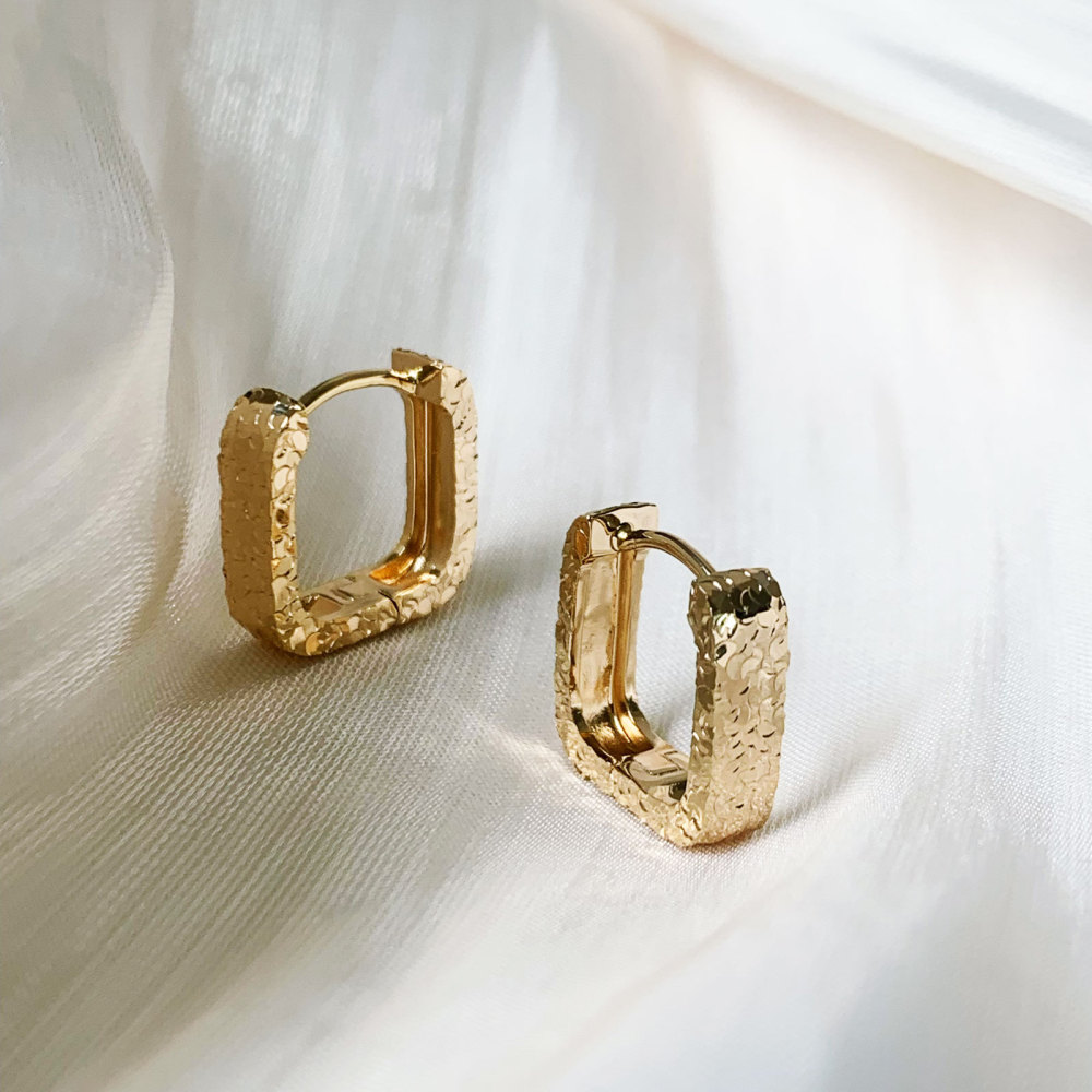 Chunky Hoop Earrings Gold Plated Small Square Sparkly Thick Hoops for Women
