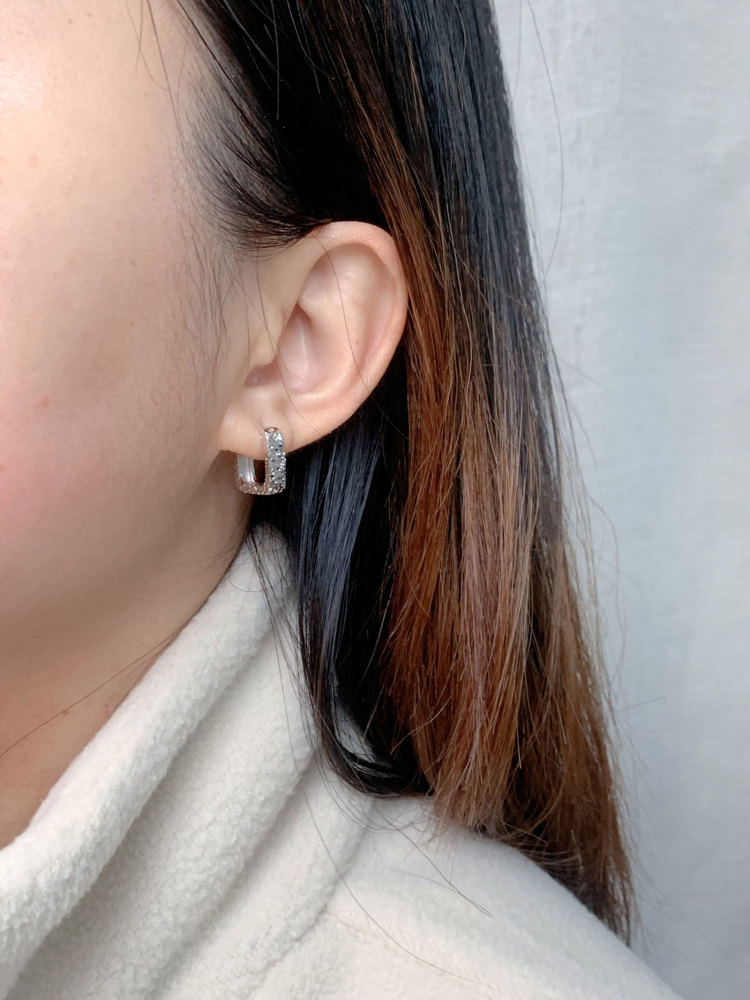 Chunky Hoop Earrings Gold Plated Small Square Sparkly Thick Hoops for Women