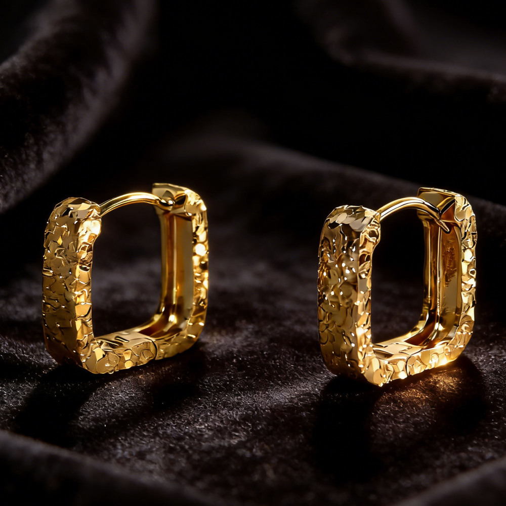 Chunky Hoop Earrings Gold Plated Small Square Sparkly Thick Hoops for Women