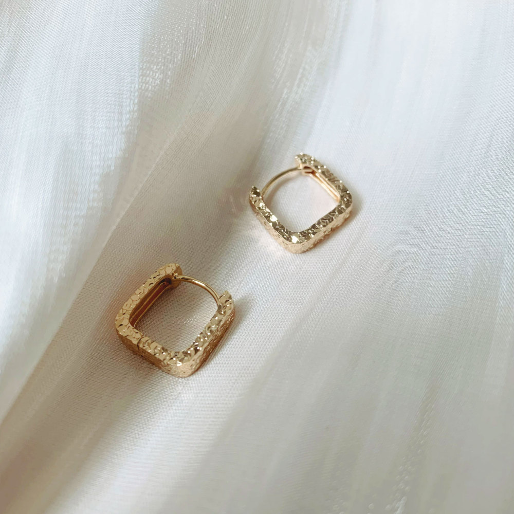 Chunky Hoop Earrings Gold Plated Small Square Sparkly Thick Hoops for Women