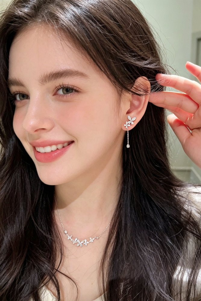 925 Sterling Silver CZ Butterfly Drop Earrings Dainty Flower Tassel Dangle Earrings
