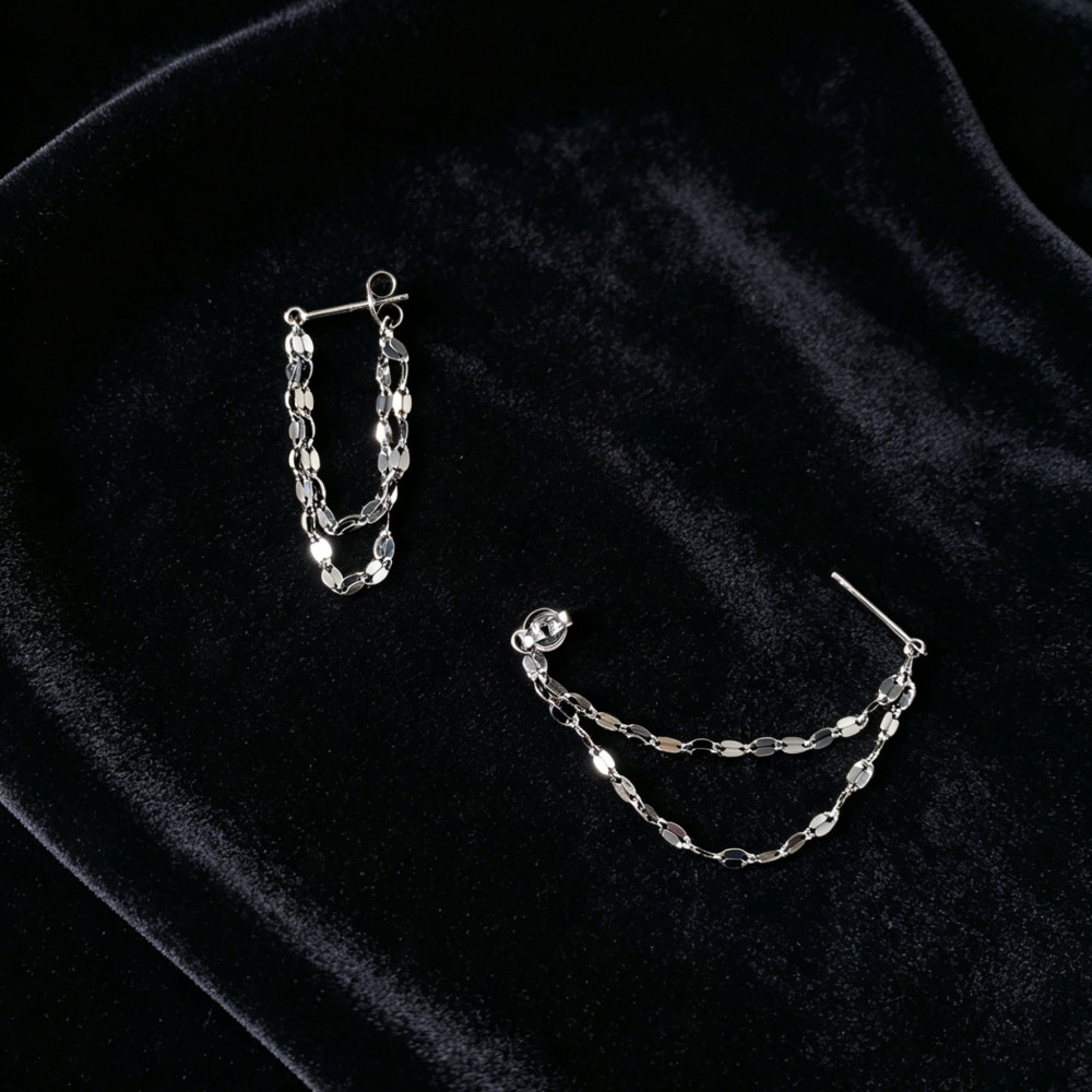 925 Sterling Silver Double Chain Drop Earrings, Dainty Layered Sequin Chain Dangle Earrings, Hypoallergenic Minimalist Silver Threader Earrings, Delicate Fashion Jewelry Gift for Women Girls